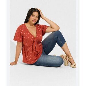 NWOT Torrid Vintage Cotton Jersey V-Neck Relaxed Tie Front Top Women's Size 3X